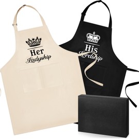 SATINIOR Mr and Mrs Couple Aprons Set Wedding Gifts Adjustable His and Her Cooking Aprons with Pockets and Gift Cards and a Gift Box for Engagement Anniversary Housewarming Bridal Shower