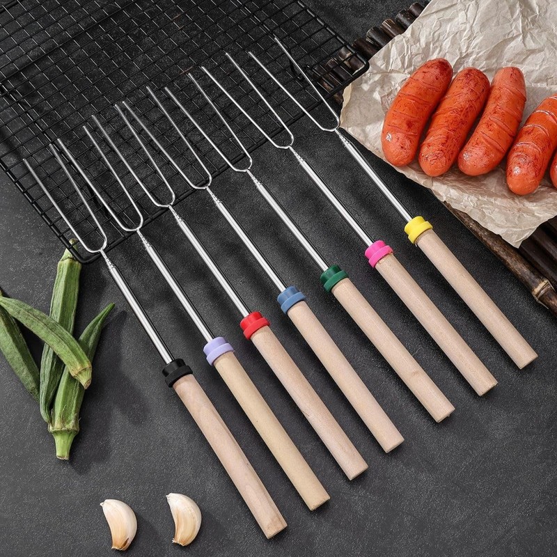 HRLORK 10 Pack Marshmallow Toasting Forks Stainless Telescoping Barbecue Forks