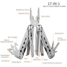 17-In-1 Multitool Pliers, Heavy Duty Multi Tool with Self-Locking Design Sheath, for EDC Survival Camping Hiking, Stocking Stuffers for Men Women