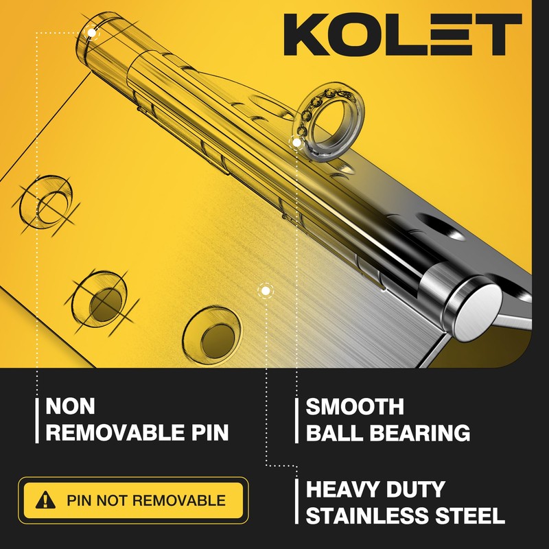 KOLET Ball Bearing Door Hinges, 4 x 4 Inches Black