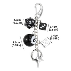 8 Ball Dice Charm Keychain, Charms Accessory for Bag Purse Backpack, Cute Y2k Keychain for Women Men (with TPU Phone Tether)