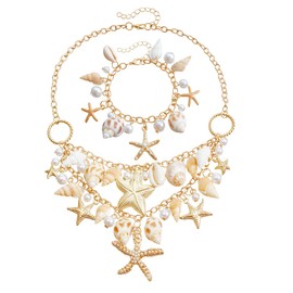 XYTAHDM Mermaid Costume Jewellery Set Women, Mermaid Accessories Women, Mermaid Costume Accessories Starfish Shell Necklace, Hair Clip Earrings Beach Jewellery for Carnival (A)