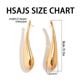HSAJS Women's Long Waterdrop Drop Earrings Hypoallergenic Gold-Plated Earrings Lightweight Stud Earrings Fashion Jewellery Drops for Women Girls Gifts, Stainless Steel