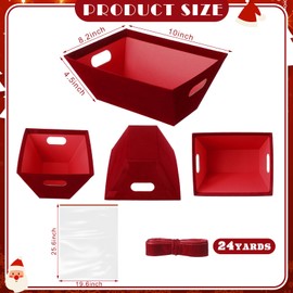 Kolldenn 24 Pcs Velvet Red Christmas Baskets for Gift Empty DIY Bulk 8 x 10 Gift Basket Kit with Handles 8 Velvet Basket 8 Bags and 8 Bows to Fill for Xmas Wedding Birthdays Party Wrapping