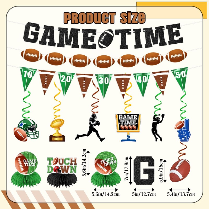 20Pcs Football Party Decorations - Banner, Hanging Swirl, Honeycomb