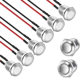 Pack of 6 Pressure Switches, Waterproof Push Buttons, 12 mm Button with Wire, Momentary Stainless Steel Push Switch, Button Switch 2A/12V/24V/125V/250V, Round Button On/Off for Horn, Bell, Car (High