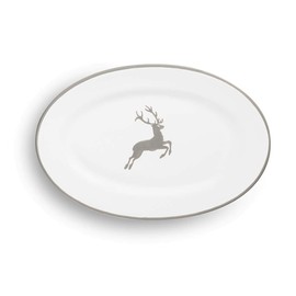 GMUNDNER KERAMIK Oval Plate / Flag Gourmet Size: L 21 cm x W 14 cm x H 2.1 cm Grey Deer Crockery Handmade in Austria