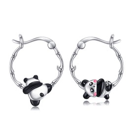 Panda Earrings 925 Sterling Silver Panda Hoop Earrings Animal Jewellery for Women Mom