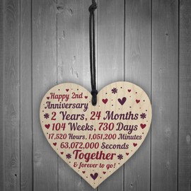 RED OCEAN Anniversary Handmade Wooden Heart To Celebrate 2nd Wedding Anniversary For Husband Wife