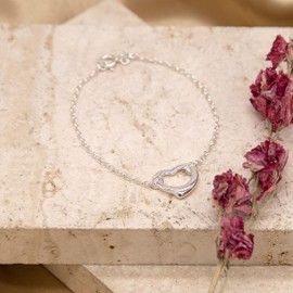 Tuscany Silver Women's Sterling Silver Belcher Heart Charm Bracelet of 18cm/7"