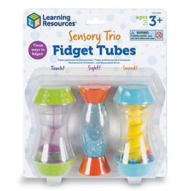 Learning Resources Sensory Trio Fidget Tubes, Juguetes sensoriales para niños con Autismo, Juguetes sensoriales para Adultos, Visión, Sonido y Tacto, 3 Piezas, A Partir de 3 años