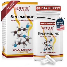 Shrink Spermidine Supplements Skin & Anti-Aging Support – 120 Vegan Caps 100% Natural Polyamine for Men and Women, Overall Wellness – Non-GMO, USA Made – with High Spermidine, Zinc & Thiamin
