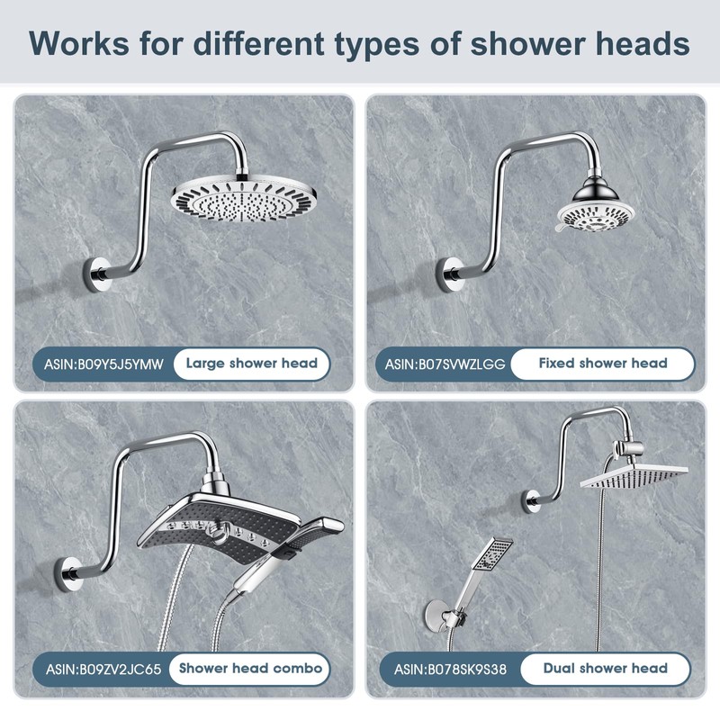 BRIGHT SHOWERS 13 Inch Shower Head Extension Arm with Flange