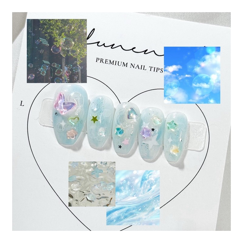 Summer Sky Handmade Nail Tips - Short Coffin / 여름하늘