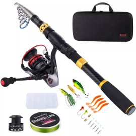 Sougayilang Fishing Rod Combos with Telescopic Fishing Pole Spinning Reels Fi...