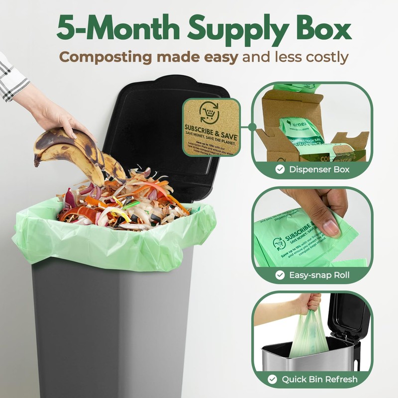 AIRNEX Compostable Kitchen Trash Bags 13 Gal - Cornstrarch Leakproof