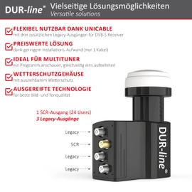 DUR-line UK 124-3L - 24x Unicable + 3X Legacy - dCSS LNB - Single Cable System for 27 Participants - Weatherproof - HD, 4K, 8K, 3D Ready