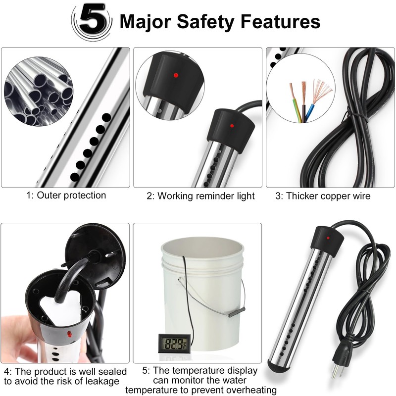 Immersion Water Heater 2Pack, Portable Electric 304 Stainless Heaters with