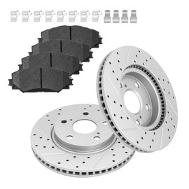 Fraxle Front Drilled & Slotted Disc Brake Rotors and Ceramic Brake Pads kit for 2006-2018 Toyota RAV4, 2012-2017 Prius V, Lexus HS250H, Scion xB