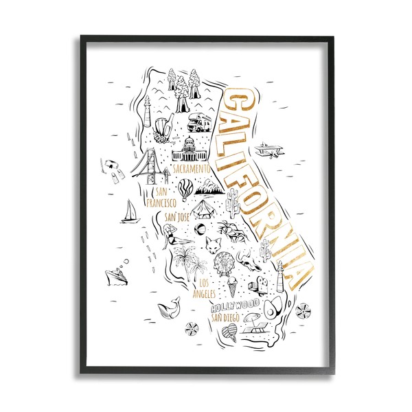 Stupell Industries Illustrated California State Landmarks Map Diagram,Design by Ziwei