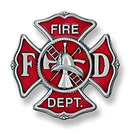Fire Department Maltese Cross Belt Buckle, Enamel on Pewter