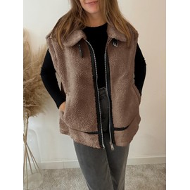 Tankaneo Womens Fuzzy Fleece Vest Sleeveless Zip Up Sherpa Jacket Fall Loose Fit Warm Outerwear with Pockets