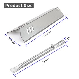 Zemibi 3-Pack 14 3/16" Heat Plate and 15 5/8" Grill Burner Replacement for Uniflame GBC1030W, GBC1030WRS, GBC1134W, GBC1134WBL, Backyard BY14-101-001-05, BY16-101-002-06 Gas Grill, Stainless Steel