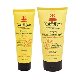 The Naked Bee Orange Blossom Honey Everyday Facial Care, Exfoliating Facial Cleansing Gel 5.5oz and Anti-Wrinkle Facial Moisturizer SPF30 2.5oz - 2 Piece