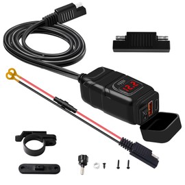 Shkalacar Enchufe USB para Moto, Cargador Tipo-C Cargador Super Rápido QC3.0 con Voltímetro Interruptor de EncendidoApagado para Dual USB Moto...     