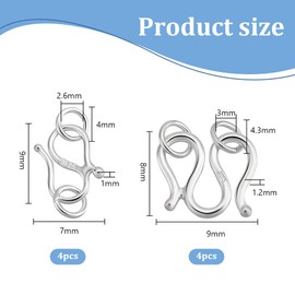 PH PandaHall 8pcs 2 Styles 925 Sterling Silver S Hook Clasps M Hook Clasp with Jump Rings Necklace Clasp Jewelry Connector Clasps Metal Necklace Shortener for Choker Bracelet Jewelry DIY Crafts Making