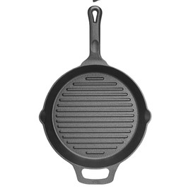 Winco Commercial-Grade Cast Iron Skillet Grill Pan, 10.25" Round