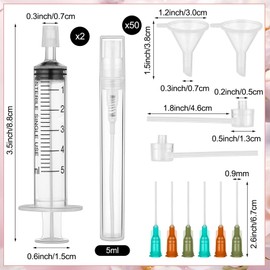 Threlaco 64 Pcs 5ml Perfume Refill Pump Tools Perfume Decanter Kit 50 Mini Refillable Spray Bottle 2 Syringe Extractor 2 Funnels 2 Droppers 6 Long Syringe 2 Dispenser Pumps for DIY Making Fragrances