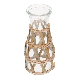 Beavorty Rattan Glass Vase Rustic Woven Vase Clear Glass Flower Vase with Woven Cover Farmhouse Bud Vase Floral Container for Home Shop Table Decor Size S