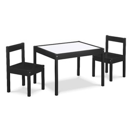 Olive & Opie Gibson 3-Piece Dry Erase Kids Table & Chair Set, Black
