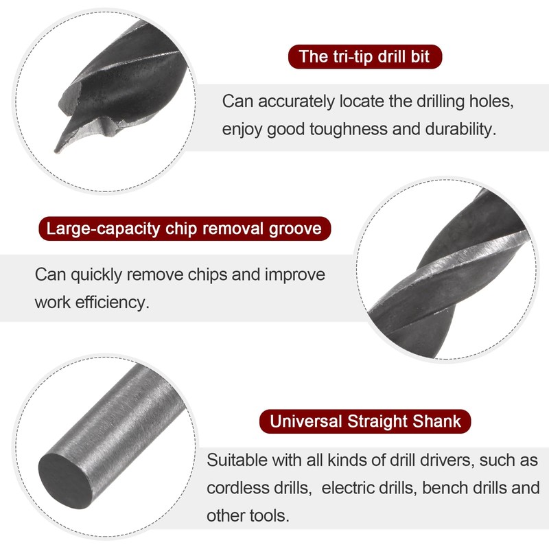 sourcing map 5pcs Brad Point Drill Bits 6mm(15/64") Dia Straight