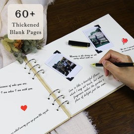 MOIYYIA Elegant Wooden Wedding Guest Book – Polaroid Guestbook for Weddings, Birthdays, Baby Showers, Special Events – Hardcover, White Pages, Includes Cards & Pens, 12×8.5 in