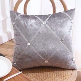 RKAAS HOME Pack of 4 Super Soft Decorative Luxurious Diamante Diamond Design Crushed Ice Velvet Square Cushion Cover for Living Room Sofa Couch Bed 45cm x 45cm 18x18 Inches (Pack of 4 - Silver Grey)