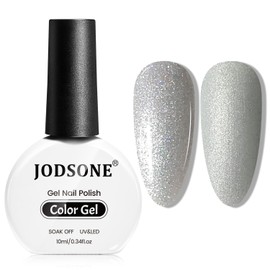 JODSONE 10ml Shiny Silver Gel Nail Polish Silver Gel Polish Glitter Silver Nail Polish Gel Silver High Gloss Soak Off U V Gel Nail Manicure Salon DIY at Home