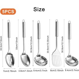 5PCS Kitchen Utensils Set Stainless Steel Cooking Utensils Set Heat Resistant Kitchen Spoons Spatula,Non-Stick Cooking Tools,Dishwasher Safe