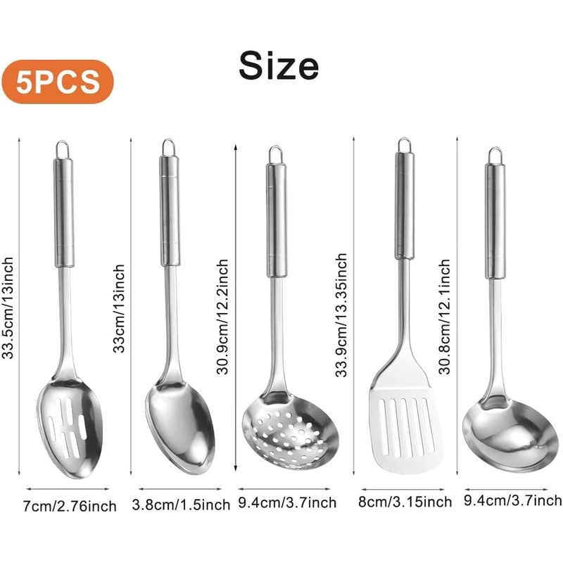 5PCS Kitchen Utensils Set Stainless Steel Cooking Utensils Set Heat