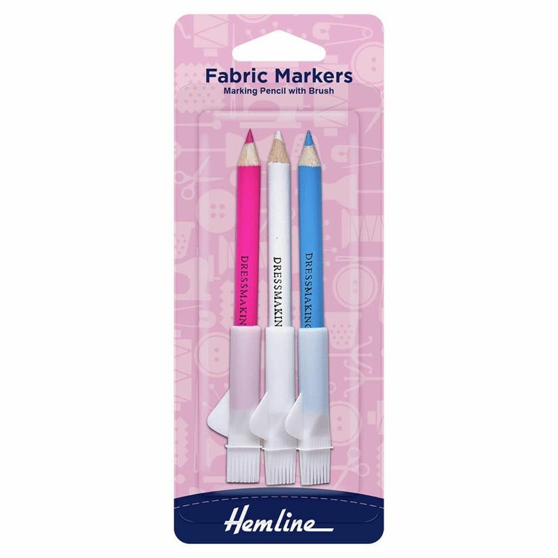 Hemline Stoff-Markierstifte mit Bürste, 3 Stück