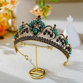Foyte Baroque Queen Crown and Tiaras Wedding Rhinestone Tiara Black Bride Crystal Hair Accessories Princess Gemstones Headband Crowns for Women