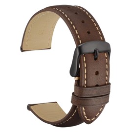 [WOCCI] Watch Strap 14mm 16mm 18mm 19mm 20mm 21mm 22mm 23mm 24mm Genuine Leather Replacement Strap Vintage Leather Watch Band Black Buckle, 23 mm, Leather