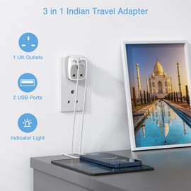 UK to India Plug Adapter with 2 USB, TESSAN Grounded UK to India Travel Adapter 3 Pin Type D Plug, Plug Socket Adaptor UK to Sri Lanka, Pakistan, Burma, Maldives, Iraq, Namibia, Nepal, Yemen, Zambia