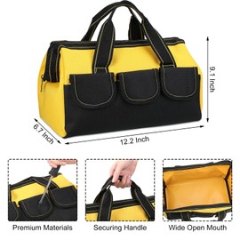 Silkfly 8 Pcs Tool Bags for Men Heavy Duty with Waterproof Hard Bottom Wide Mouth Large Tool Tote Bag Multi Pockets Organizer Tools Kit for Electrician Carpenter Mechanic Dad Gifts(13 Inch)