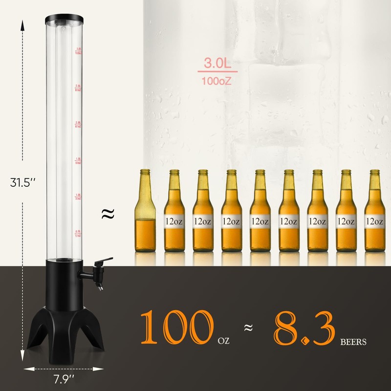 KK KMKGOKO Mimosa Tower, 100oz/3L Drink Tower Dispenser with Ice