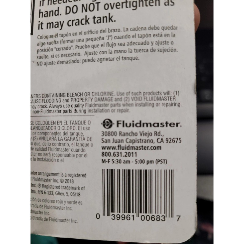 Fluidmaster 683 Universal White Toilet Tank Lever NEW!