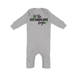 Let the Shenanigans Begin Baby St Patricks Day Outfit, Little Lucky Charm, Funny Baby Romper (18 months, natural)
