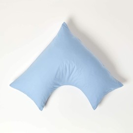 HOMESCAPES Light Blue Pure Egyptian Cotton V-Shape Pillowcase 200 TC 400 Thread Count Percale Equivalent Pillow Case For Nursing Pregnancy and Elderly
