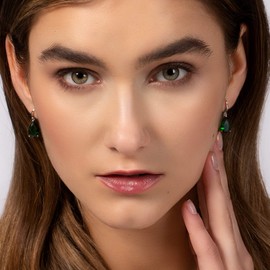 namana Silver Pear Drop Earrings for Women and Teen Girls, Green Earrings for Women with Green CZ Stones, Simple Green and Silver Drop Earrings for Women with Giftbox